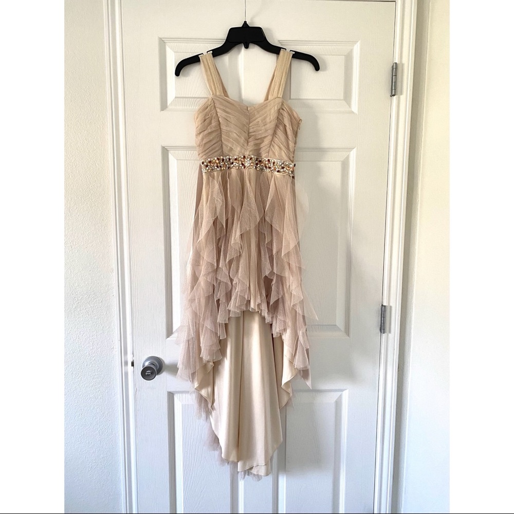 Champagne/Gold High-Low Ruffled Dress - size 1